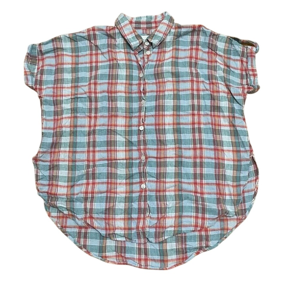 American Eagle Plaid Button Down Shirt Roll Tab Sleeves Women's XS‎ Casual Top
